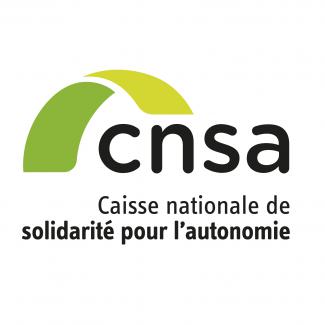 Logo avec un arc vert et jaune au-dessus des lettres « cnsa », accompagné du texte « Caisse nationale de solidarité pour l’autonomie » en dessous.